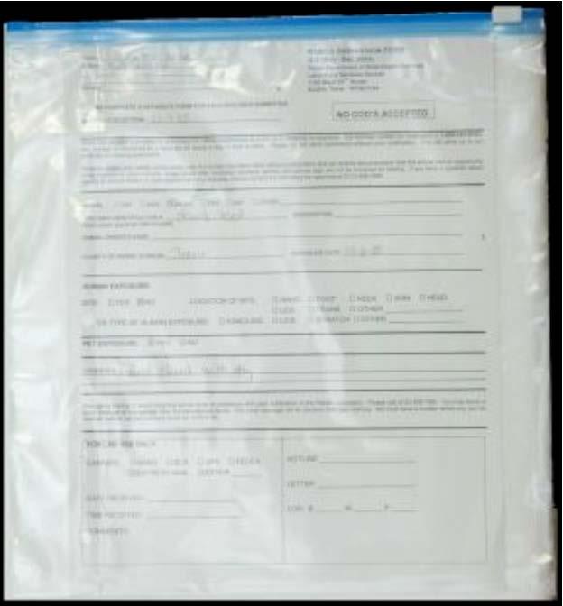 Place a completed Rabies Submission Form (G-9) for each specimen in a separate double plastic bag.