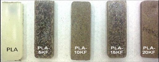 Figure 3 Photomicrographs of PLA-KF biocomposite before soil burial test.