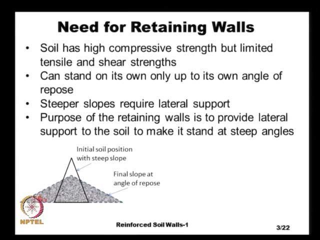 (Refer Slide Time: 01:04) Well let us look at the need for the retaining walls, if we apply a pure compressive stress on the soil, it can take as much as you apply.