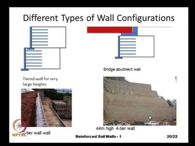 (Refer Slide Time: 47:44) And we can also have tiered walls, especially when you have very high height of soil to be supported let us say, some height of the soil.