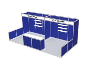 Exhibit Packages Model #5 (10 x 20 ) Choice of Wall Panel Colour 6 Shelves 2 Company ID Signs 2 Lockable Storage Counters, 41 High Carpet Model #6 (10 x 20 ) Choice of Wall Panel Colour 6 Slatwall