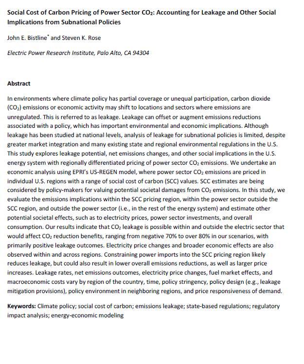 power sector CO 2 leakage, and other social implications, with subnational policies Increased subnational action (region, state, local) with federal climate policy uncertainty Important to evaluate