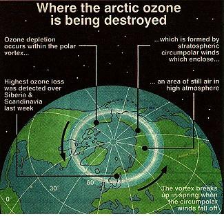 Abdul 5 Fig.1-Wher the artic ozone is being destroyed http://users.aber.ac.uk/ias/hss/topics/ozone_hole.jpg The history of known ozone depletion started in Antarctica.