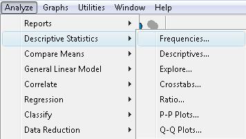 Procedure for conducting Descriptive Frequencies : From the Analyze menu click on Descriptive