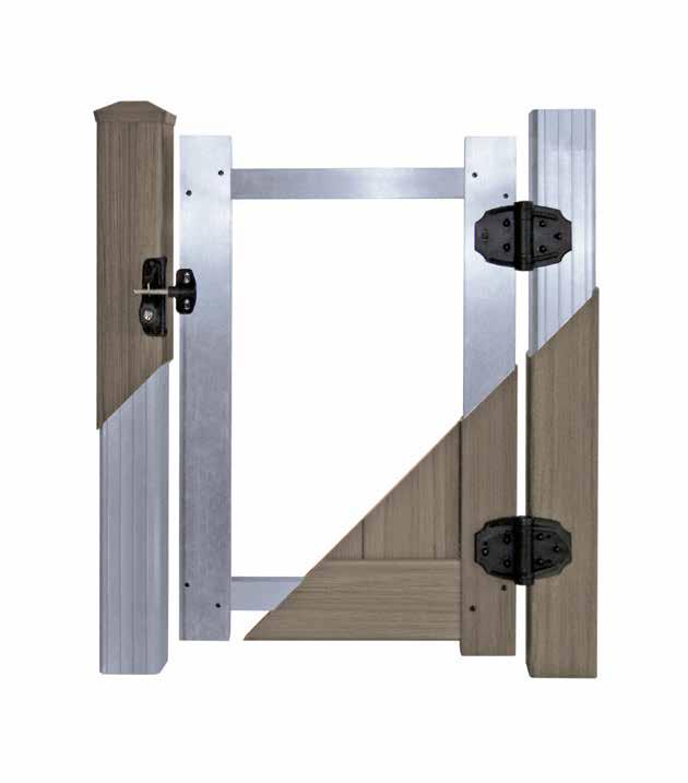 High-quality gate hardware, including self-closing hinges and safe, secure latches. Stainless steel gate fasteners prevent corrosion. Gates tested to withstand 300 lb. loads.