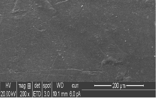 5.4 SEM image of PEEK with 30% glass filled Figure.10 shows the scanning electron micrograph image of PEEK with 30% glass filled before coating, when seen under low magnification (200X).