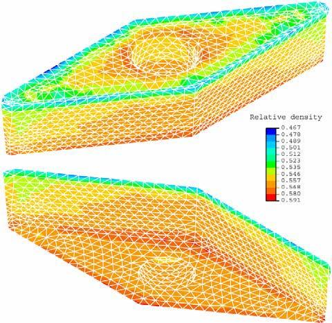 Figure 7. Finite element mesh for the cemented carbide powder compact. Figure 8 shows final relative density distribution obtained.
