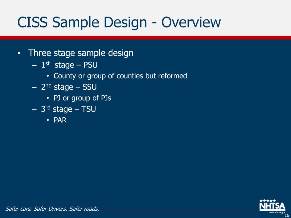 A quick overview of CISS sample design: As CDS, CISS has a 3 stage sample design. Why do we chose multistage sample design?