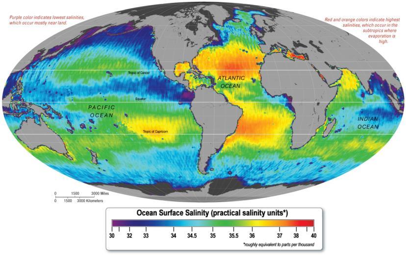 Satellite-Derived Ocean Salinity, January 2015 Salinity Variation