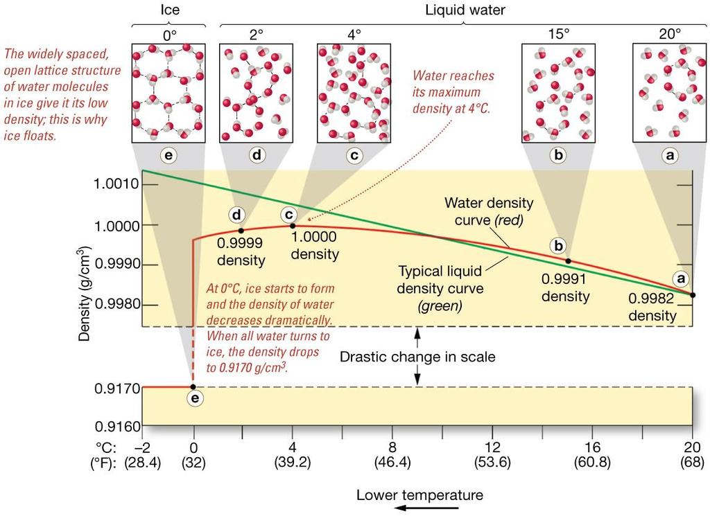 Water Density Density = mass/unit volume Density of water increases as temperature decreases.