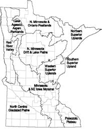 6 Level 1: Province Minnesota has four provinces. Provinces are defined by climate (temperature and moisture), geology, and associated major vegetation patterns.