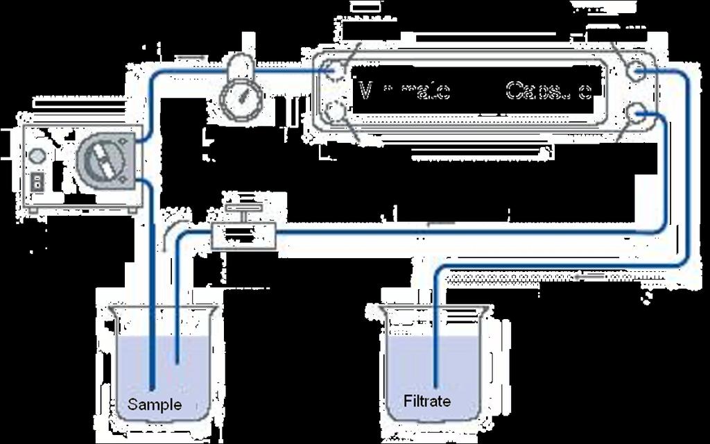 Schematic for Minimate TFF System Feed Flow Feed Filtrate Minimate TFF Capsule Pressure Gauge Vent Retentate Peristaltic Pump Screw Clamp Retentate