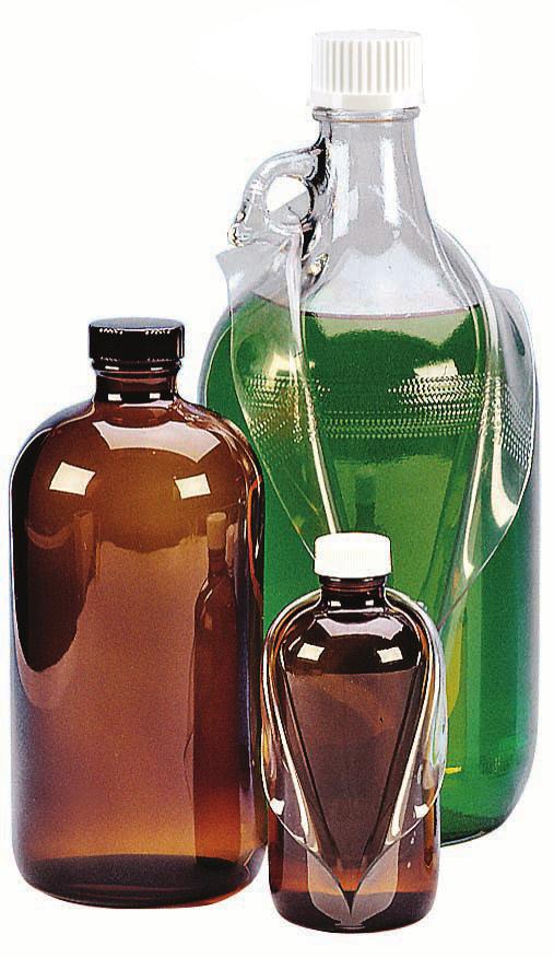 13 Container Guide Safety Coated Bottle Plastisol coating for safety Made from clear or amber soda-lime glass that conforms to USP Type III requirements Available with or without caps 4, 8, 16 and