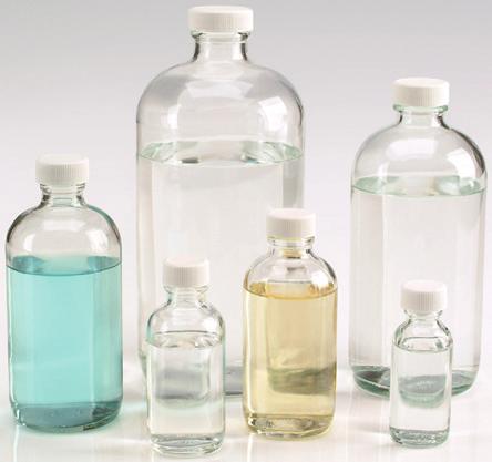 3 Container Guide Boston Round Bottle Clear or Amber, Type III soda-lime glass Ideal for solvent, chemical or sample storage Available with caps attached or bulk packs without caps Cat. No.