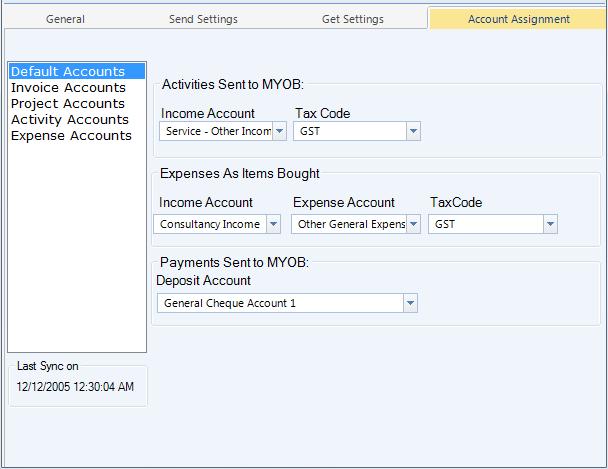 How Integration Works To assign default accounts to BillQuick items sent to MYOB: 1. Open the BillQuick-MYOB Sync Settings screen from the Integration menu, MYOB. 2.