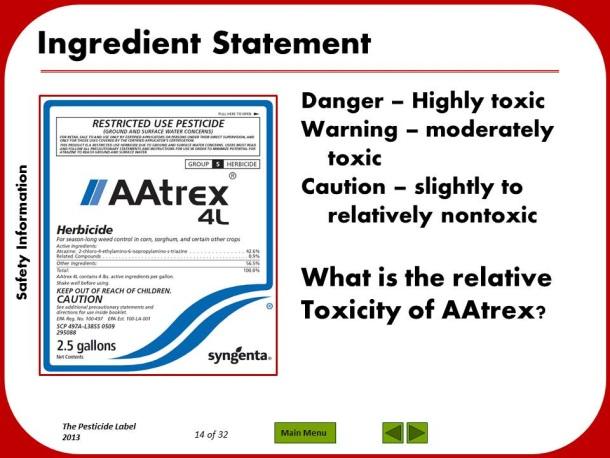 Formulations influence a product s handling properties, method of application, application rate, residual activity, and toxicity. What percent of AAtrex is atrazine?