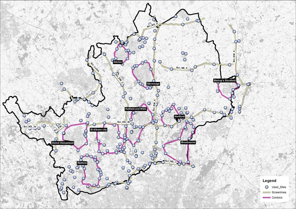 Figure 4 Traffic Count Sites used in COMET Mode Development In addition to the existing data, traffic surveys were carried out at 65 additional locations using Automatic Traffic Counts (ATCs).