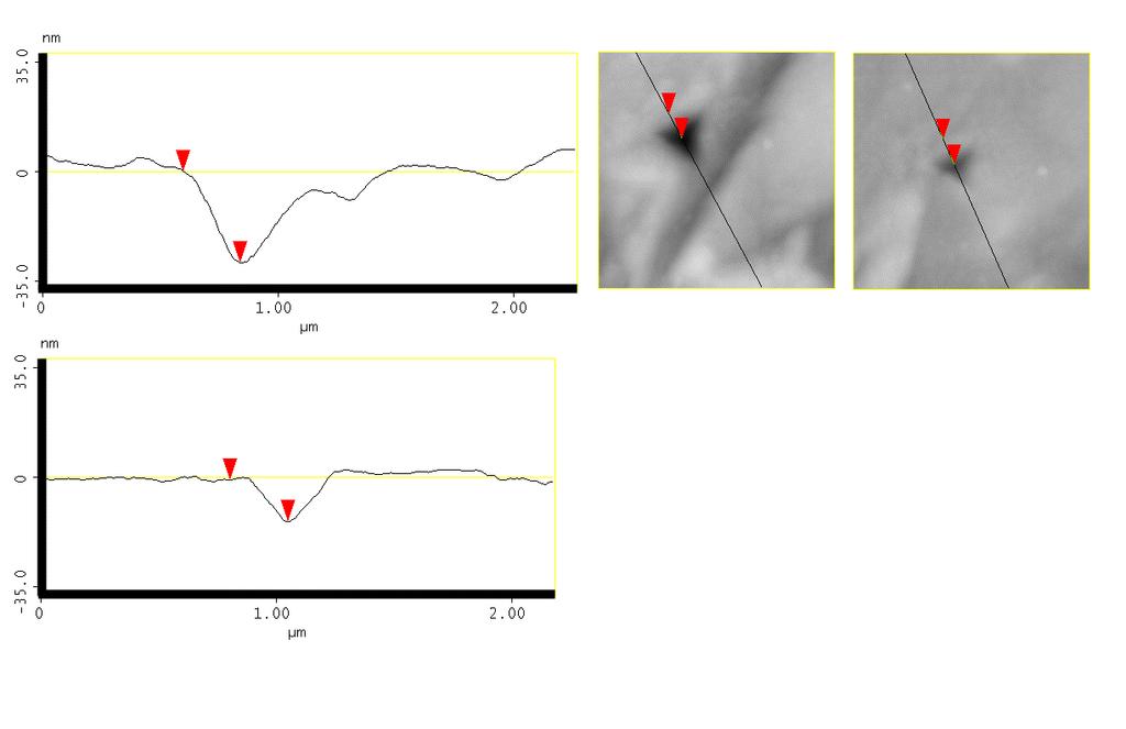 Q7.11.3 A C D 1 µm B Figure 1. Profiles of a 0.5 mn indent made on a 700 nm NiTi SMA film before (A) and after (B) heating.