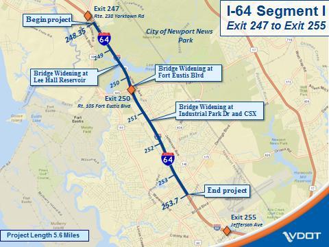 1. PROJECT DESCRIPTION This project is Segment 1 of the planned I-64 Capacity Improvements on the Peninsula. The project limits are from 0.52 miles east of Route 238 (Yorktown Road) to 1.