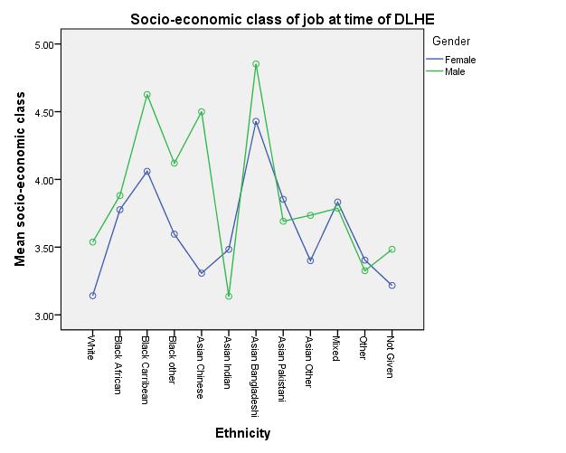 Findings A two-way ANOVA was conducted to test an interaction effect for ethnicity and gender in relation to the socioeconomic status that graduates from the HEI had at the time of the DLHE.