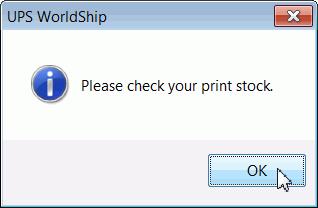 7. A message warns you to check your print stock to ensure that you have sufficient labels. Check your print stock.