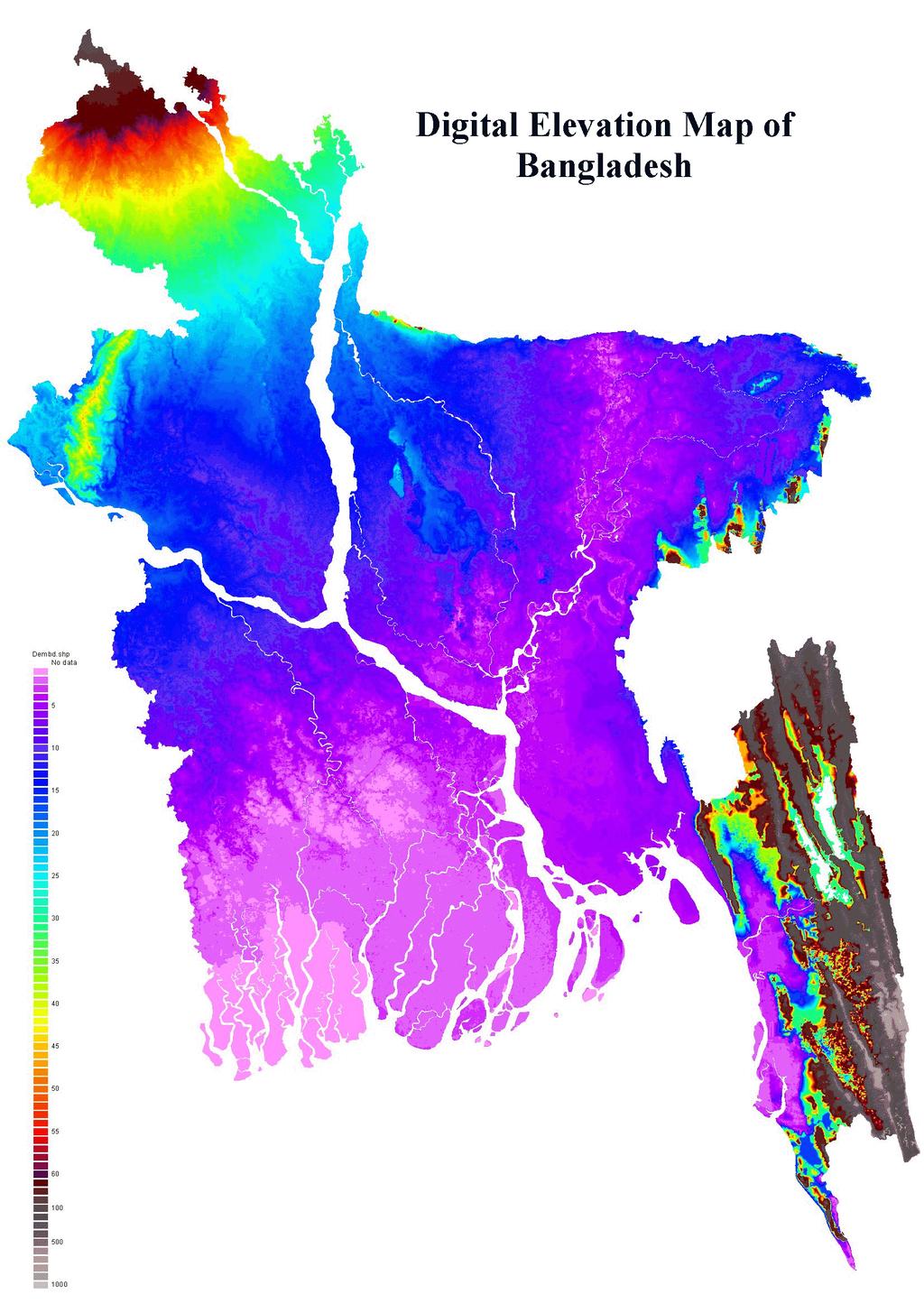 Digital Elevation Model of Bangladesh Bangladesh Delta includes the entire country Land