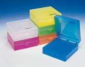 Racks and Storage Containers The Polypropylene Snap Rack Stores vials and caps together Stackable Polypropylene Gridded Boxes in Neon Colors Hold either 50 or 100 12x32mm vials Available in blue,