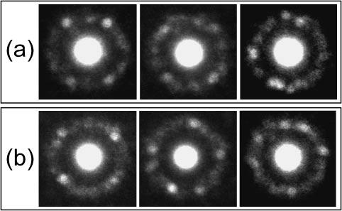 1 High-resolution electron micrographs obtained from (a) Zr 66:7 Ni 33:3 and (b) Zr 66:7 Cu 33:3, together with corresponding selected area electron diffraction patterns.