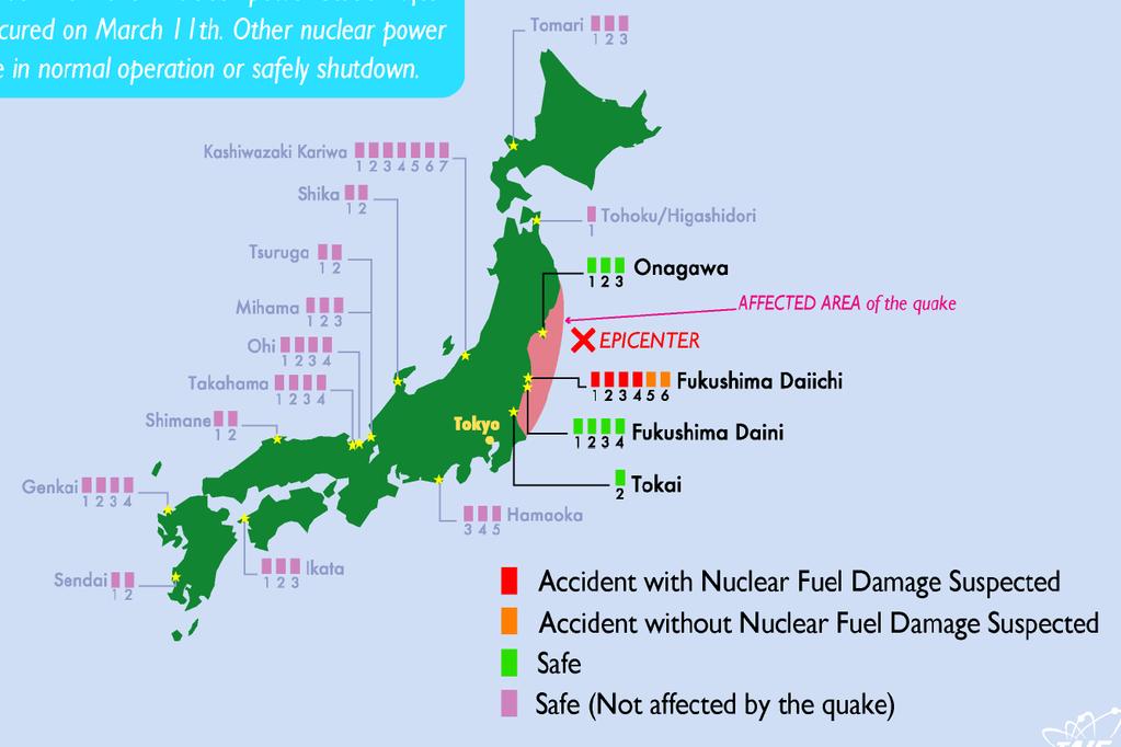 Japan nuclear power plants - earthquake Japan: 54 (+ 2-4 - X) nuc.