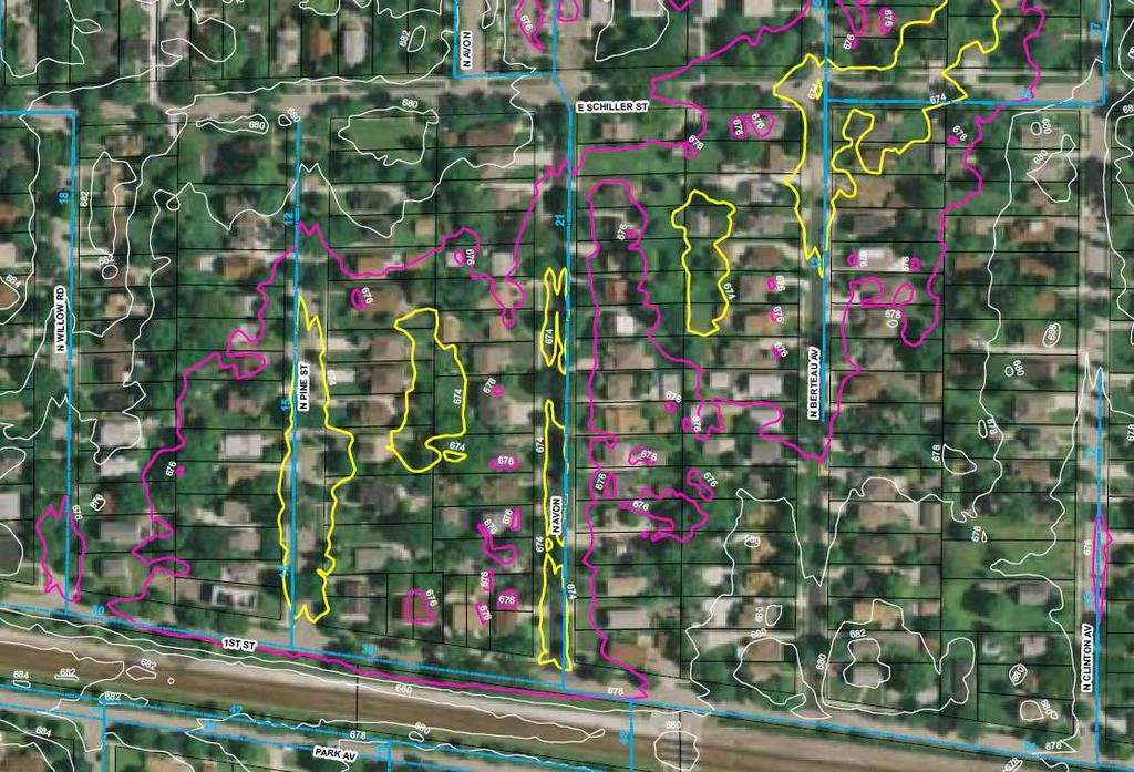 Overland Flow Routes Example Pine Street EXISTING