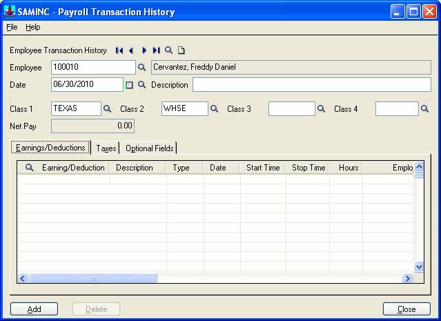 Step 17. Enter Employee Transaction History Before using this form for adjustments, be sure to read Adjusting Payroll in Chapter 6 of the User Guide for important information.