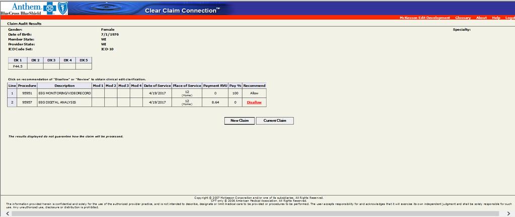 Availity Web Portal Payer Spaces Application features Clear Claim Connection If the Recommend field