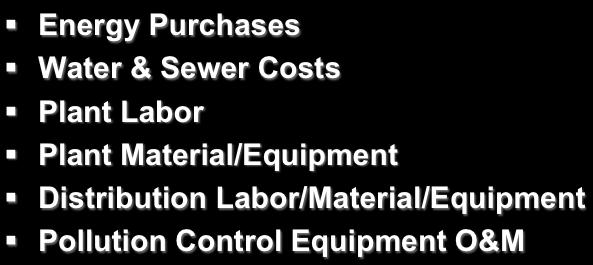 RATE SETTING - EXPENSES Energy Purchases Water & Sewer Costs Plant Labor Plant