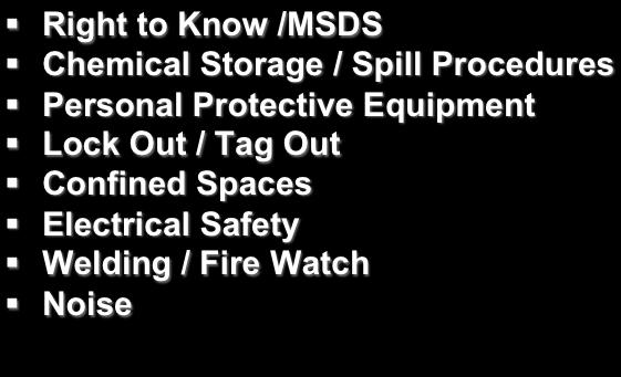 SAFETY Right to Know /MSDS Chemical Storage / Spill Procedures Personal Protective