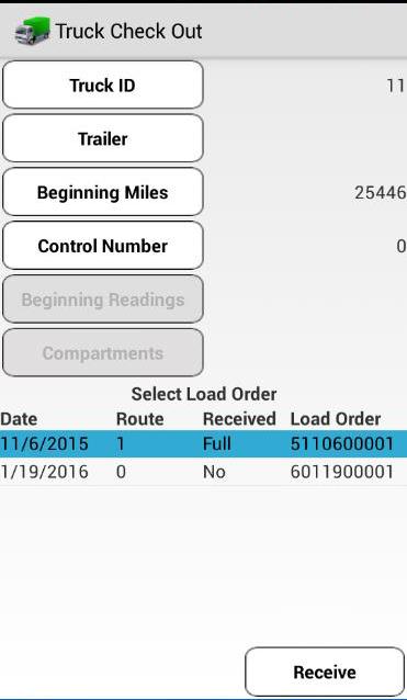 When Load Orders are received on the handheld, the Received column will indicate if the load is received in Full, Partial or if not