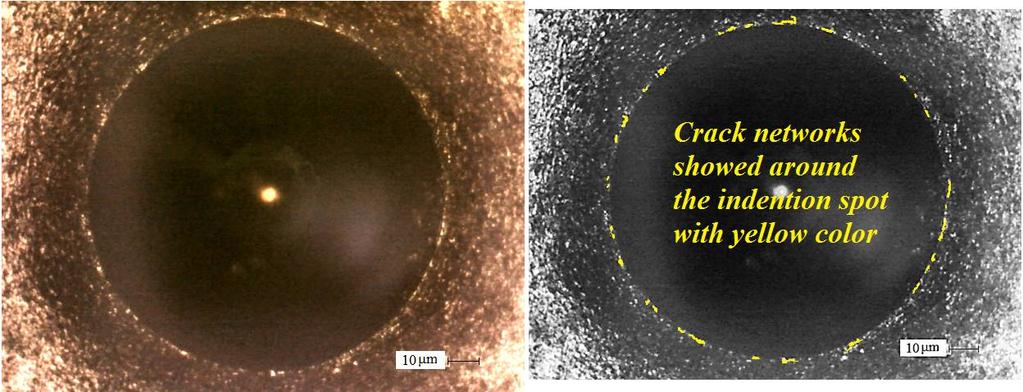 M. Mirzaaghaei et al, Journal of Advanced Materials and Processing, Vol. 4, No. 4, 2016, 37-45 41 3.2. Adhesion strength Figure 7 shows the optical micrographs of Rockwell-C indention on the Cu-Ni 3Al-MoS 2 coating.