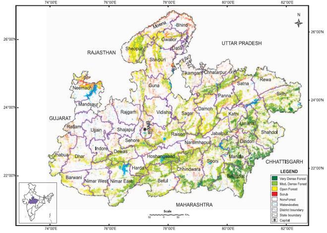 2.7 Forest Resource Madhya Pradesh is endowed with rich and diverse forest resources. It is a reservoir of biodiversity. The geographical area of the state is 3,08,252 sqkm which constitutes 9.