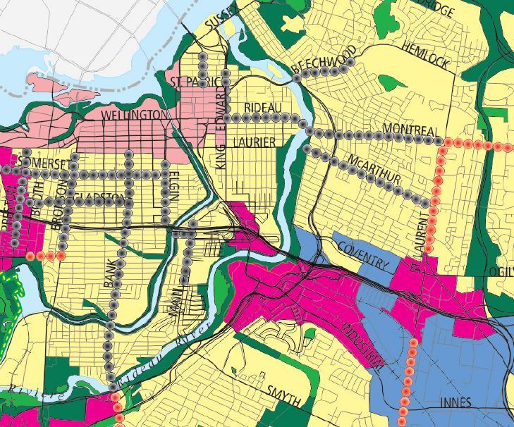 Official Plan Designations Traditional Mainstreet (black dots) Arterial Mainstreet (orange dots) General Urban Area
