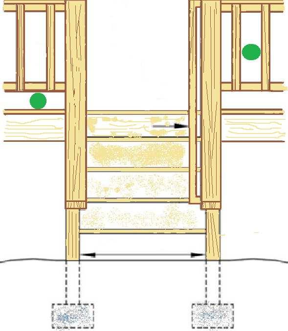 Handrails are required on one side of the stairs with 4 or more risers 4 to 8 above stair nosing. Handrail ends shall be returned or end in newel posts. 10 min.