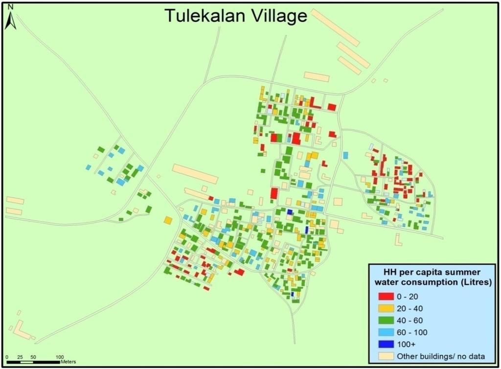 Figure 10: Quantity of water received by households in litres per capita per day in Tulekalan Overall service delivery in Tulekalan village Tulekalan village has a combination of technologies