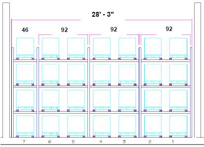 Example: 4 high 7 deep drive-in = 28 pallets per bay 6 bays