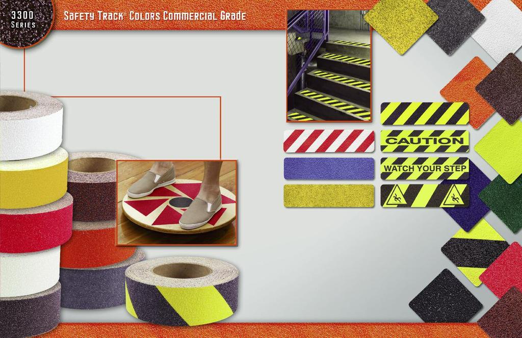 Safety Track colors non-skid tape is the preferred product line when visual warning is required to mark potential slip and fall hazards.