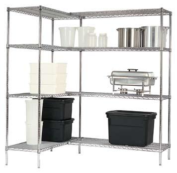 Standard Duty Round Post Wire Shelving 4-Shelf Shelving Units Starter units include (4) shelves, (4) posts, (16) plastic collets.