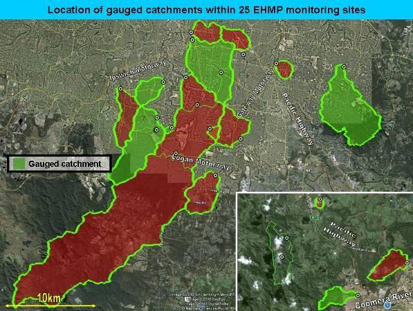 Figure 2: Locations of hydrologically gauged catchments within 25 EHMP monitoring