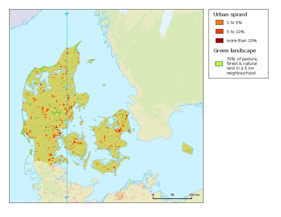 Urban Urban sprawl in commuting zones around major cities The high costs of housing in Copenhagen and in other main cities of Denmark forced people to move to smaller cities in the neighbourhood or