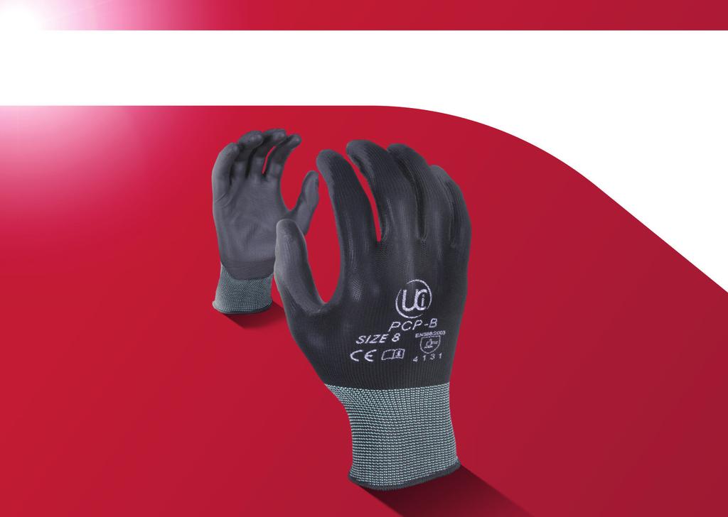 GL1000 PCP-B PU Coated Polyester Glove Lght weght Tough polyurethane coatng on the front face Seamless 13 gauge kntted polyester lner 4131 Abrason Cut Puncture Excellent dexterty and grp Improved