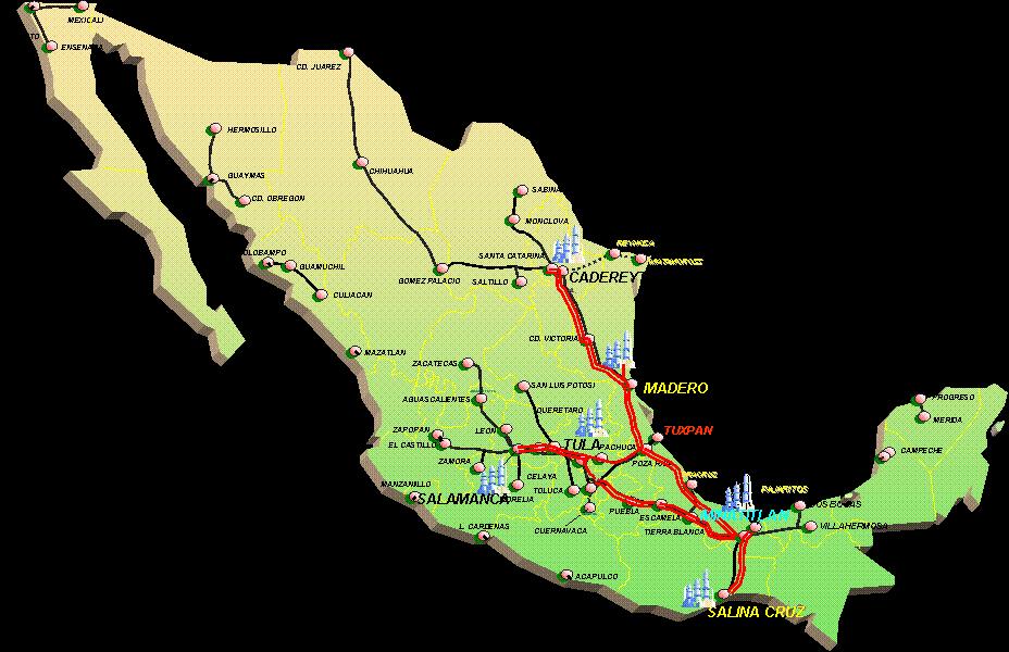 PEMEX Refinación s Infrastructure Infrastructure Six refineries, capacity: 1,540 Mbd two with high residual convertion (coquization) Pipelines(km): 8,886 Pipelines with Oil(km): 5,181 Sea terminals: