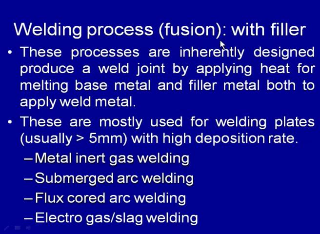 (Refer Slide Time: 22:47) The filler, these processes are inherently designed to produce a weld joint by applying heat for melting the base material and the filler material both.