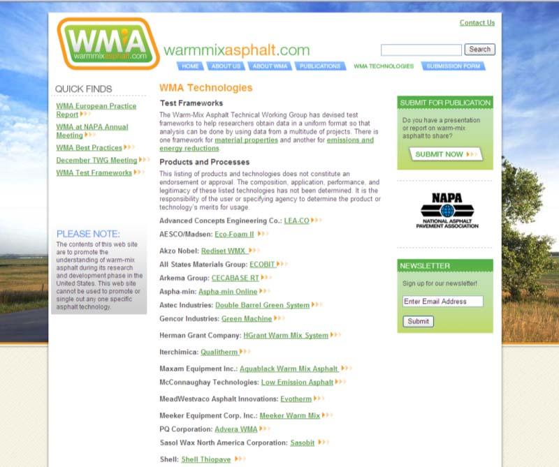 Technology Overview Many US technologies web link at: http://warmmixasphalt.