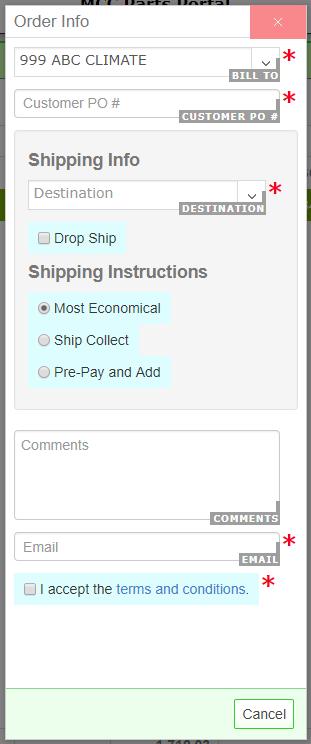 Placing a Basic Order 1. Once you have completed selecting items for your order, click on the Submit icon. 2.